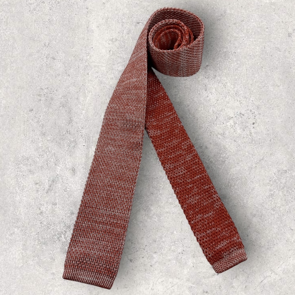 HARRISON BLAKE Orange/White Speckled Polyester Knit LUXURY Tie